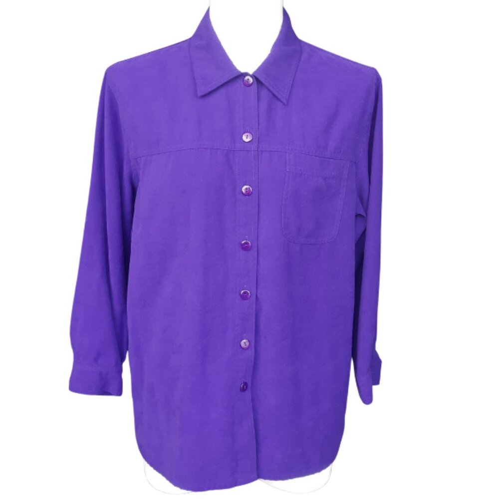 Tanjay Petites SZ16 Purple Button Up Women's Shirt Brushed ⚡️BUY 3 for $55⚡️
